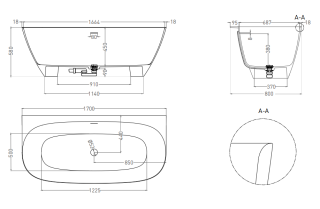 Ванна из искусственного камня Salini Sofia Wall S-Sense 102512GRF 170x80см RAL полностью